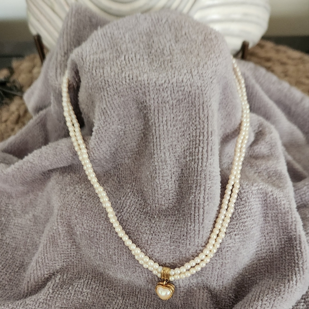 Double chain pearl necklace w/ pearl pendant - Picture 5 of 5